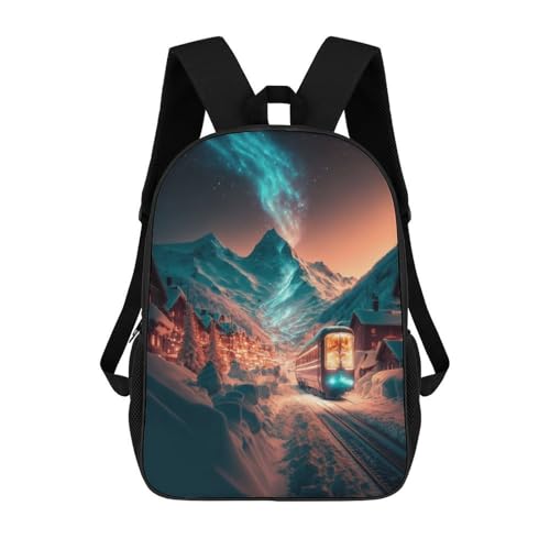 Sac à dos scolaire 3D fille 17 pouces grand format | Cartable voyage Winter Wonderland