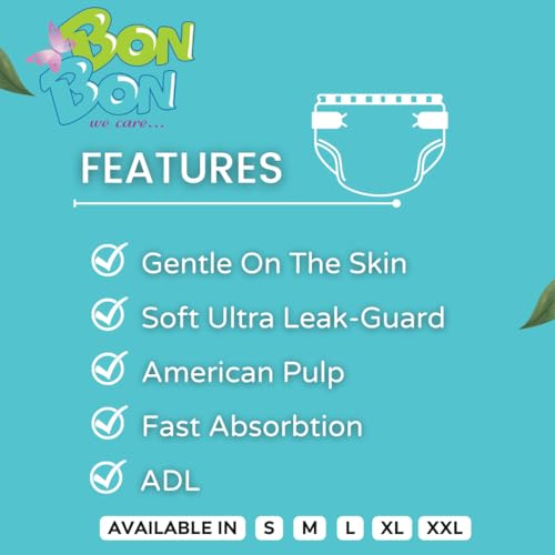 Image of Bonbon Premium Adult Diaper Pant Style Small (PACK OF 8) - 80 Count - S - Ultra Leak-Guard with Absorption and Distribution Layer (ADL) and Multi-strand leg - Waist Size 19-42 Inch, 48-106 cm