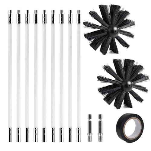 Kit de Cepillo Limpieza Chimenea, 150mm Cepillo para Chimenea Rotativo de Nylon, Deshollinador de Chimeneas, Cepillo para Limpiar Chimeneas con 9 Varillas Flexibles, para Conducto, Tubo, Secadora