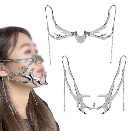 Sarini Lot de 2 masques mécaniques punk en métal irrégulier pour cosplay, costume d'Halloween, accessoires pour le visage, bijoux de style steampunk pour fête