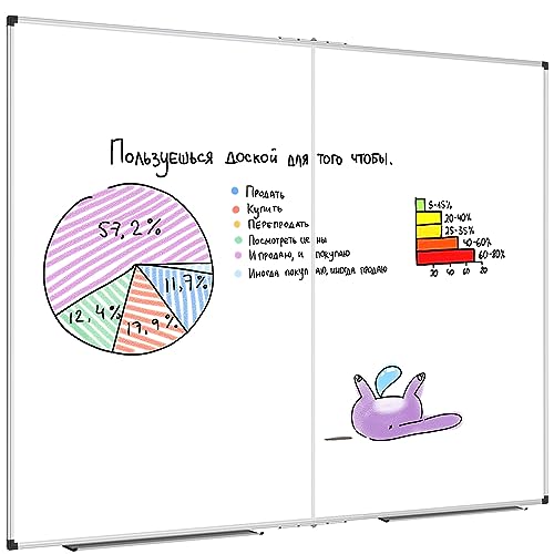 XBoard Large Magnetic Whiteboard 48 x 48 Inch, Big Foldable Dry Erase White Board with Aluminium Frame & Marker Tray 4' x 4' | Wall Mounted Folding Message Presentation Board 48" x 48"