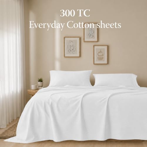 Image of Threadmill 300 Thread Count Cotton Full Sheet Set, Sateen, Jacquard, White | 100% Cotton, Sateen Weave, Jacquard Pattern, 4-Piece Set, 16 inch Deep Pocket, Cooling, Fade-Resistant, OEKO-TEX Certified