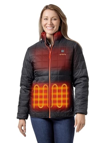 ORORO Womens Lightweight Quilted Heated Jacket with Heated Collar and Battery Heated Quilted Jacket Coat (Black M)