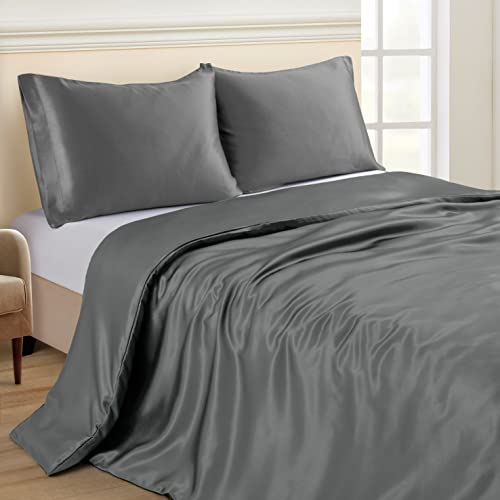 Image of NSGZ Satin Duvet Cover for Weighted Blanket, 60x80, 8 Ties, Dark Grey | 8 Ties And Zipper For Secure Fit, Cooling Satin Gentle On Skin, Machine Washable, Fits 48x72 And 60x80 Weighted Blankets