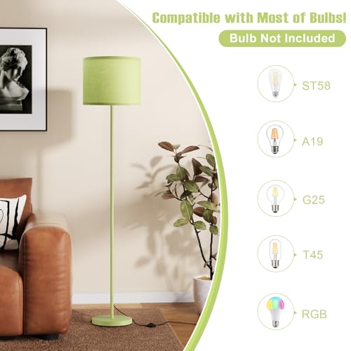 Image of Ambimall 60'' Modern Floor Lamp with Shade, Tall Lamps for Living Room, Bedroom, Office, Dining Room, Light Green Lampshade(Without Bulb)