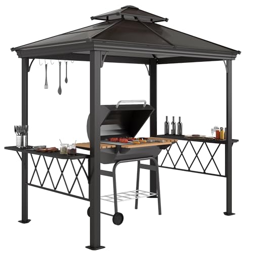Outsunny 9x5 ft Grill Gazebo with Hardtop, Shelves & Hooks
