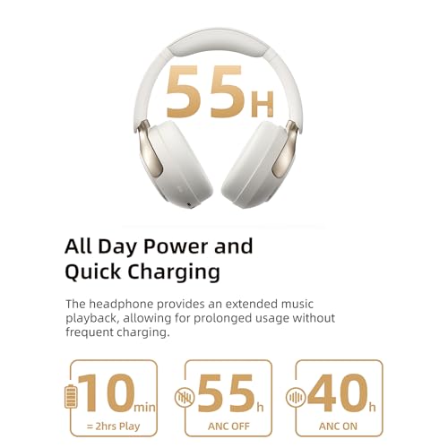 Image of QCY H3 Pro Hi-Res LDAC ANC Headphones with Dual-Chip 40mm Titanium Drivers, 3-Mic ENC, 3D Spatial Audio, 60ms Low Latency, 55H Playtime, 10Min=2H Fast Charge, IPX4, Dual Pairing, Smart App