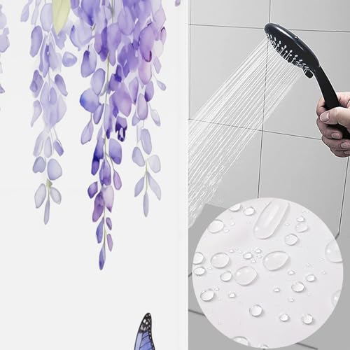 Rideau de douche 180x200 cm imperméable en polyester blanc glycine