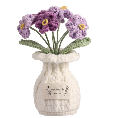 YOOJEE Crochet Flower Potted Plant – 7 Purple Bloom Decor