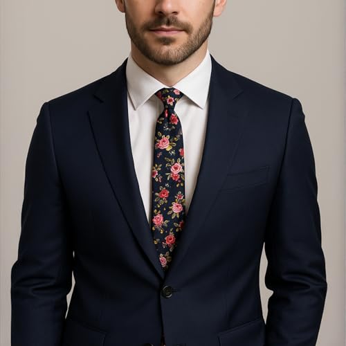 Image of Parquet Mens Floral Tie | Cotton Printed Skinny Necktie for Wedding | Spring & Summer
