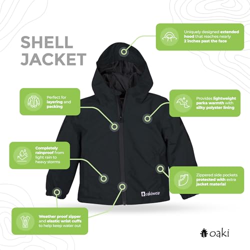 OAKI Rain Wind Shell Jacket for Kids/Toddlers, Waterproof, Breathable, Lightweight with Hood3