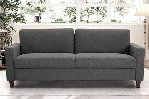 Container Furniture Direct Miles Mid Century Modern Couch for Small Spaces, Living Rooms, Apartments, and Condos, 3 Seater Sofa with Reversible Back Pillows, 77" Wide, Grey