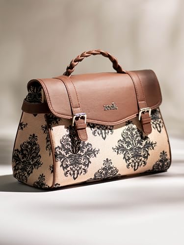 Image of ZOUK Heritage Satchel Bag - Gwalior Weaves | Jute | Vegan Leather Handcrafted With Detachable Sling Strap