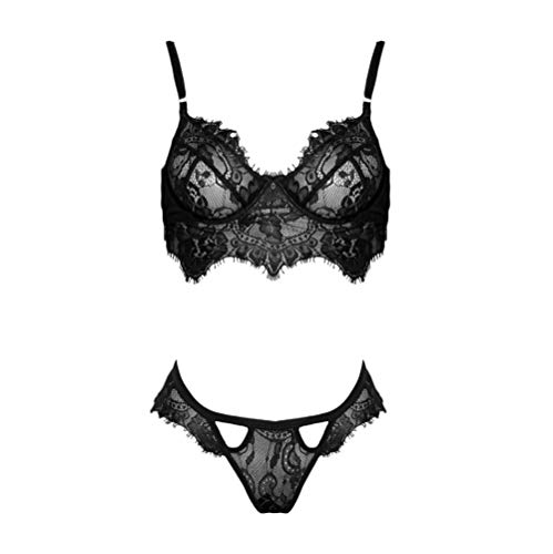Ensemble de lingerie sexy grande taille en dentelle noire avec soutien-gorge sans fil
