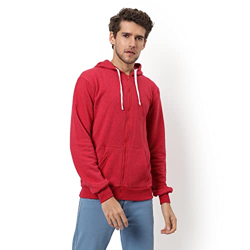 Image of CAHOOT Men's Dark Blue Zip-Front Hoodie with Contrast Drawstring for Casual Wear | Long Sleeve | Hooded Neck | Zipper Closure | Cotton Sweatshirt Crafted with Comfort Fit for Everyday Wear