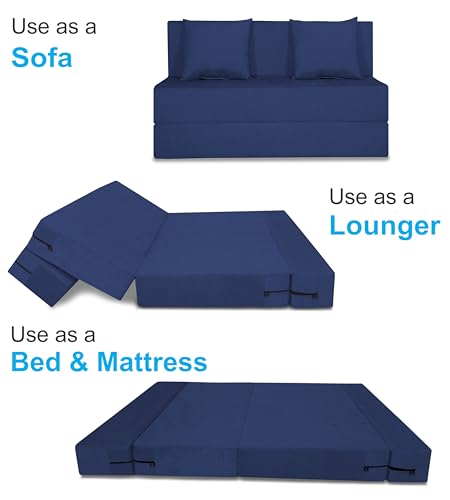 Image of Adorn India Easy 2 Seater Sofa Cum Bed (Alyn Pattern) Size 4' X 6' Ft (Blue Color) (1 Year Warranty)