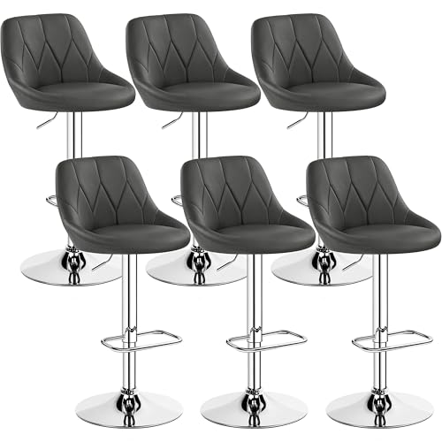 Yaheetech Lot de 6 Tabourets de Bar en Similicuir Hauteur Réglable de 86 cm à 107,5 cm Chaises de...