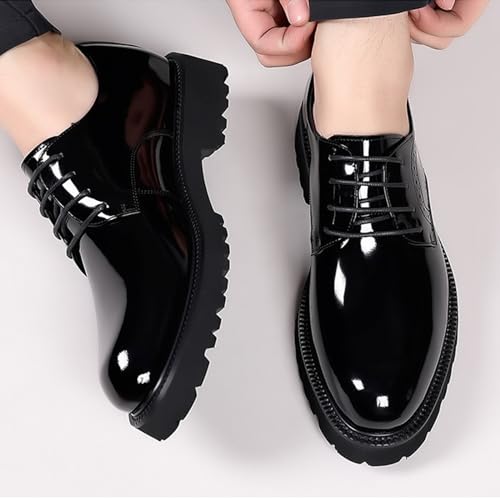 Men's Polishing Patent Leather Chunky Platform Oxford Low Heels Fashion Anti-Slip Lug Sole Business Shoes Classic Office Brogues3