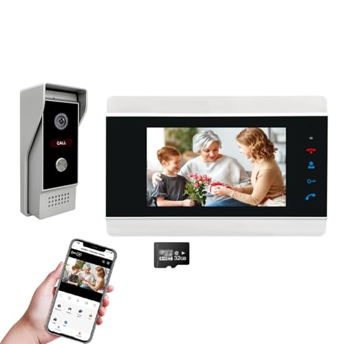 Xavhal WiFi Video Intercom System Video Doorbell with 7-inch LCD Monitor, Call Button Tuya WiFi Intercom Kit Smart Video Door Phone System 1080P 4-Wired Doorbell Camera (Silvery)