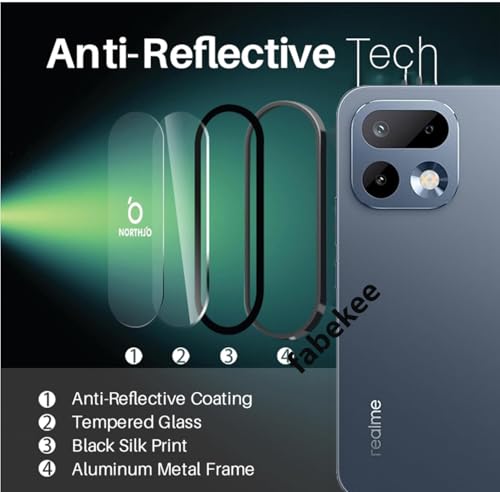 Image of FabeKee Tempered Glass Camera Lens Protector For realme 16 pro 9H Hardness, Full Coverage Anti Scratch Camera Metal Ring Black