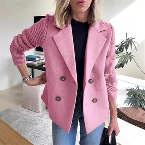 Women's Lapel Button Knitted Patchwork Sleeve Casual Coat Cropped, Cropped Double Breasted Blazer Women Sweater4