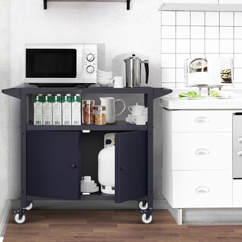 Image of COZEER Outdoor Grill Table with Storage, Movable BBQ Grill Cart, Outdoor Kitchen Prep Station, Rolling Bar Serving Cart with Utensil Hooks, Blackstone Griddle Stand