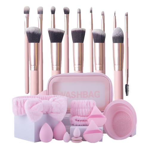 LHLXZQ Brocha de Maquillaje Avanzada, 27 Piezas Juego de Pinceles de maquillaje Profesional para Rostro y Ojos Blush Foundation Concealer Powder, Rosa