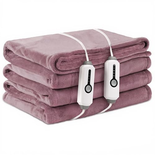 LaffyLo Electric Heated Blanket King Size 90 x 100 Dual Controls 4 Heat Settings 10-Hour Auto Shutoff Overheat Protection Machine Washable Purple
