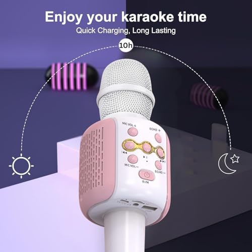 Image of VRJTEC Kids Wireless Karaoke Microphone | Bluetooth Singing Mic with Built-in Speaker, Echo, Rechargeable & Portable Handheld Toy Mic for Boys & Girls Home Party Fun