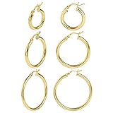 ALEXCRAFT Ohrringe Creolen Silber 925 Gold Hypoallergen Klein Schlafen Creolen Ohrringe Set für Damen mit Saphirblauer Schmuckschatulle 3 Paare(20 mm, 30 mm, 40 mm)