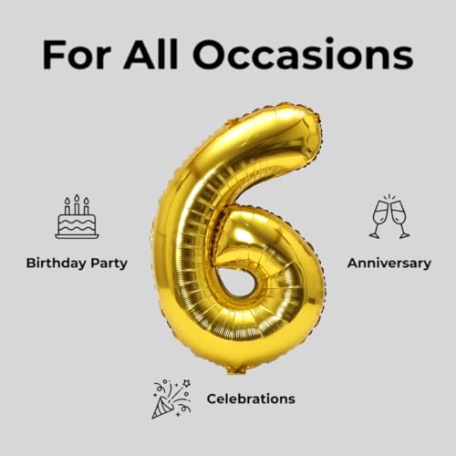 Image of YPSelected 32 Inch Large Foil Helium Number Balloon Birthday Wedding Party 0-9 (Gold, 6)