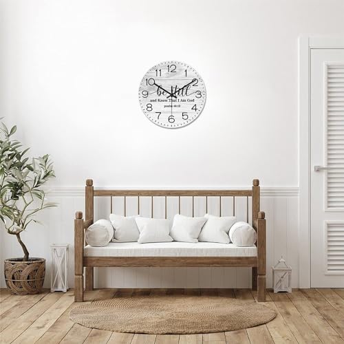 Cocoken 8H9NH3KR44ES Be Still And Know That I Am God Psalm 4612 Wall Clock Inspirational Large Wooden Wall Clocks Battery Operated 12 Inch Desk Clock Wall Art Modern Home Decor thumb #7