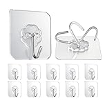 GEPUTING 10 Pack Heavy Duty Self Adhesive Wall Hooks, Holds 15kg Max - Transparent Waterproof & Oilproof Hooks for Bathroom, Kitchen, No Drilling Strong Adhesive Holds Towels, Robes, Coats, Utensils