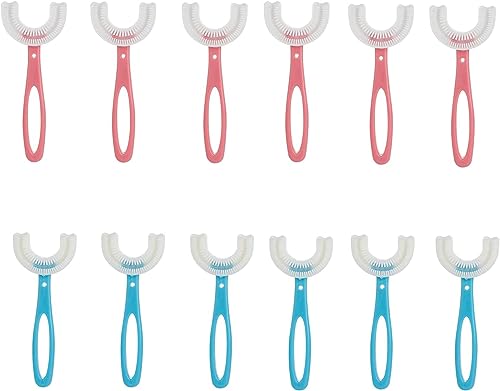 U字型歯ブラシ、子供のU字型歯ブラシ、ベビー歯ブラシ、オールラウンドのポータブルベビーシリコン歯ブラシ、360°楕円形クリーニング、2?12歳の子供用手動歯ブラシ、ベビーフードグレードのシリコンブラシヘッド用の特別なデザイン、赤ちゃん、子供に適しています