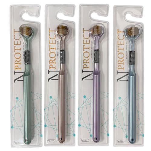 Pcingsia Cepillo de dientes de tres caras – Mango ergonómico Necesidades Especiales Cepillo de dientes de cerdas suaves – Cepillos de dientes de limpieza manual con agarre antideslizante, fácil