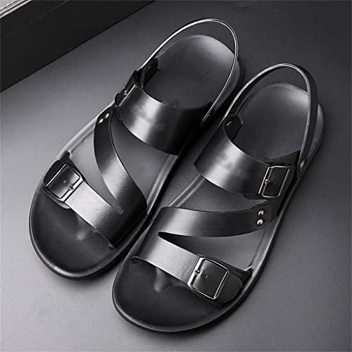 Men's Sandals Solid Color PU Leather Shoes Casual Comfortable Toe Sandals Soft Beach Footwear Male Shoes(39)2