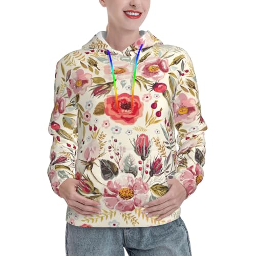 Sweat à capuche graphique imprimé floral rustique : idée cadeau automne
