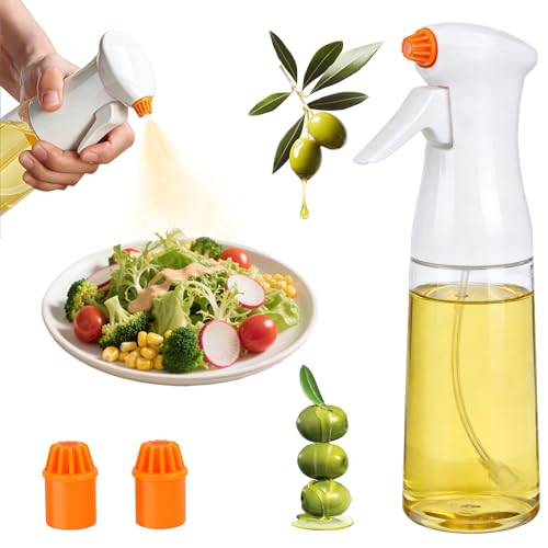 Olive Oil Sprayer for Cooking, 2-in-1 Oil Dispenser with Dual Nozzles 200ml Oil Bottle for Air Fryer, BBQ, Roasting, Baking, Grilling and Salad Dressing, Kitchen & Outdoor