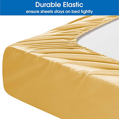 Homeideas Bed Sheets Set Extra Soft Brushed Microfiber 1800 Bedding Sheets - Deep Pocket, Wrinkle & Fade Free - 4 Piece(Queen,White & Gold) #TOP4