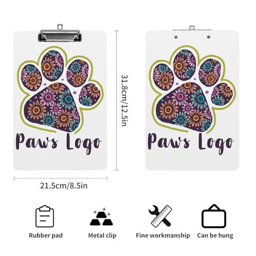 Clipboard A4 patte de chien fleurie avec pince pour documents