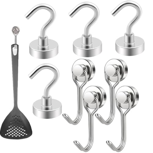 8pcs Calamite Potenti Ganci Magnetici Extra Forti, 20mm Magneti Neodimio, 15kg Gancio Magnetico Calamite Neodimio Ganci Cucina Rotondo Ganci per Campeggio, Garage, Cucina, Ufficio