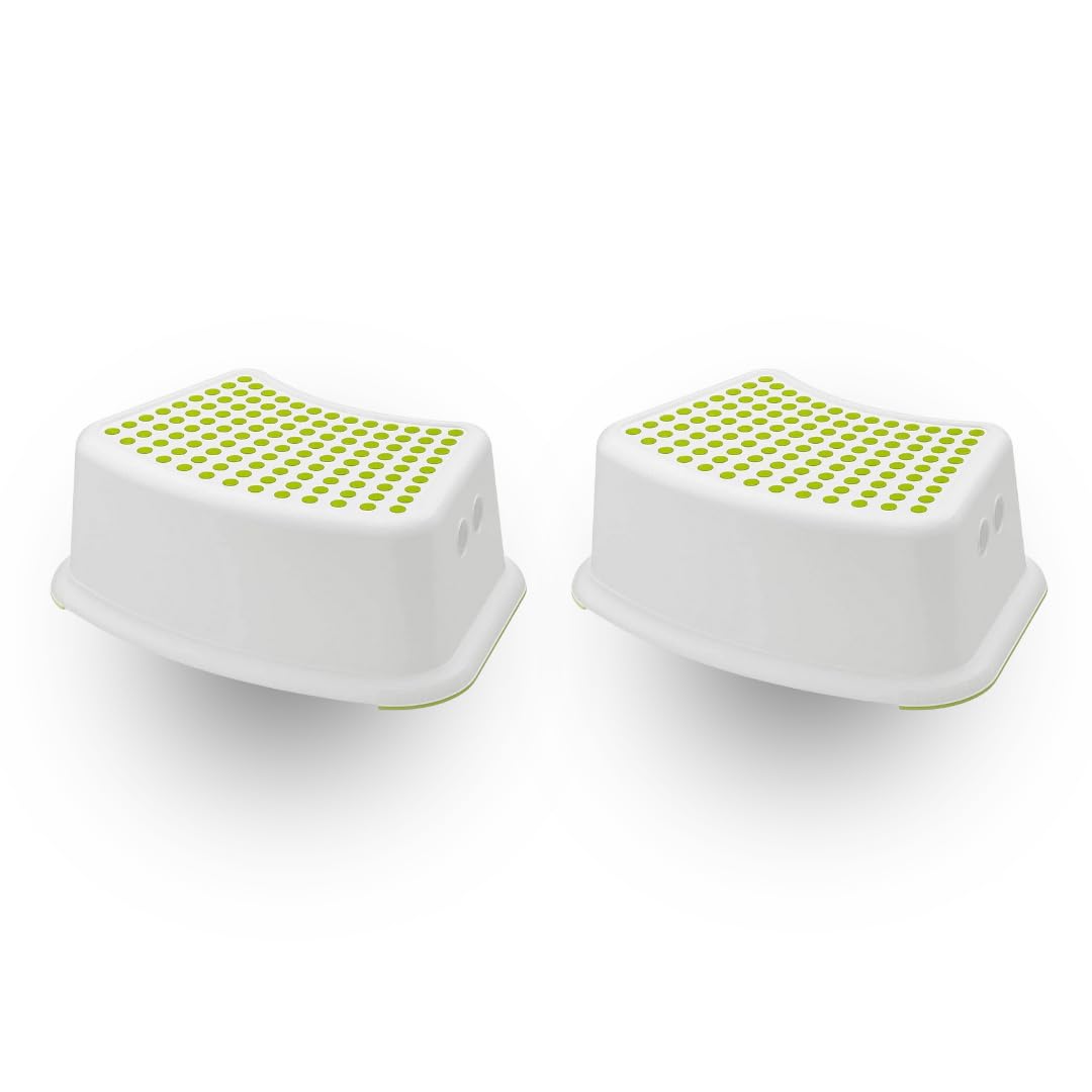 Marco Paul Interiors Children's Anti-Slip Step Stools for Toilet Sink Stool for Kids - Non Slip Potty Training Safe Strong - Durable White Plastic Childs Bathroom Stool (2x)