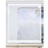 SeGaTeX home fashion Flächengardine Wohnwagenstore „Anna“ weiß Glanz-Effekt-Faden Caravan-Gardine mit PVC-Profilen Tunnelband für Gleiter Höhe 40-80 cm, Breite wählbar
