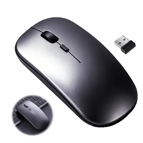 Wcawnlt Souris sans Fil Rechargeable 2.4G, Souris Bluetooth, Souris Silencieuse Design, Récepteur USB, Souris Ergonomique sans Fil pour Portable, Compatible...