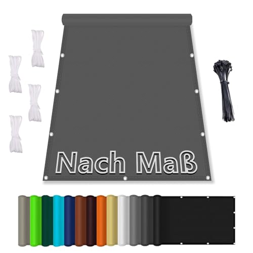 Sonnensegel Wasserdicht Rechteckig mit Ösen, (Nach Mass) Markisenstoff UV Schutz 95%, Sonnenschutz Markise Reißfest Wetterfest mit Seil, für Balkon Terrasse Garten 1X2M, Dunkelgrau