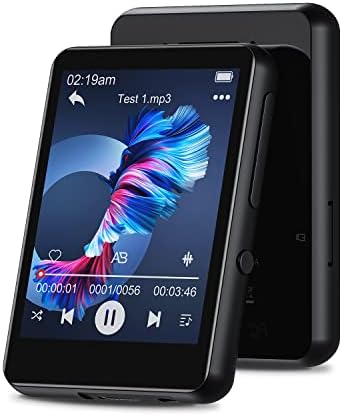 32GB MP3 Player with Bluetooth 5.0, Full Touch Screen MP3 and MP4 Player, Kids MP3 Player Portable Speakers Music Player Support FM Radio Recording Max Support TF Card 128GB(Black)