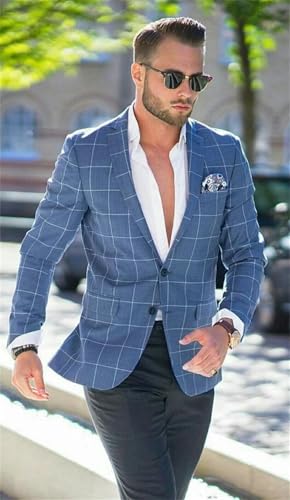 Men's Causal Plaid Blazer Slim Fit Jacket Sports Coat Two Button Suit Blazer for Wedding,Prom,Dinner2