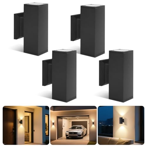 Aigostar Lampada da Parete Esterno Impermeabile IP65, GU10 Alluminio Up Down Lampada da Parete Esterni, Applique Moderna Esterno per Portico, Corridoio, Terrazza, Nero, Confezione da 4