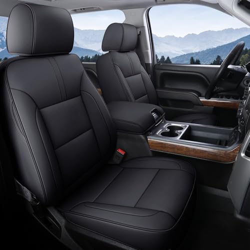 Image of Coverado Chevy Silverado Seat Covers Full Set, Faux Leather Car Seat Covers Fit for 2014-2018 1500, 2015-2019 2500HD 3500HD Chevy Silverado GMC Sierra Crew Double Extended Cab (Black)