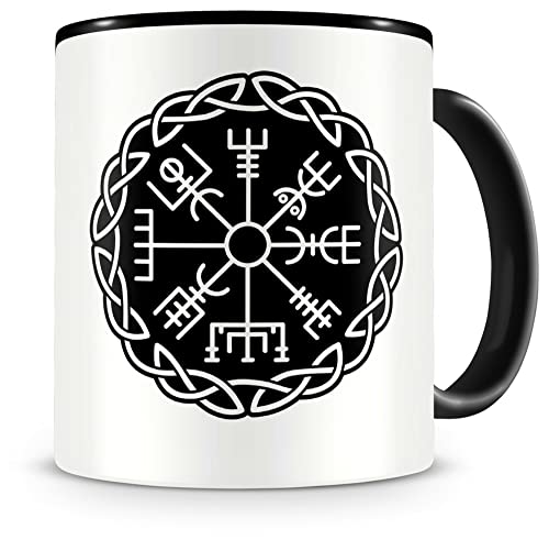 Samunshi® Vegvisir - Taza de café con nudo B (300 ml), diseño vikingo vikingo, color negro